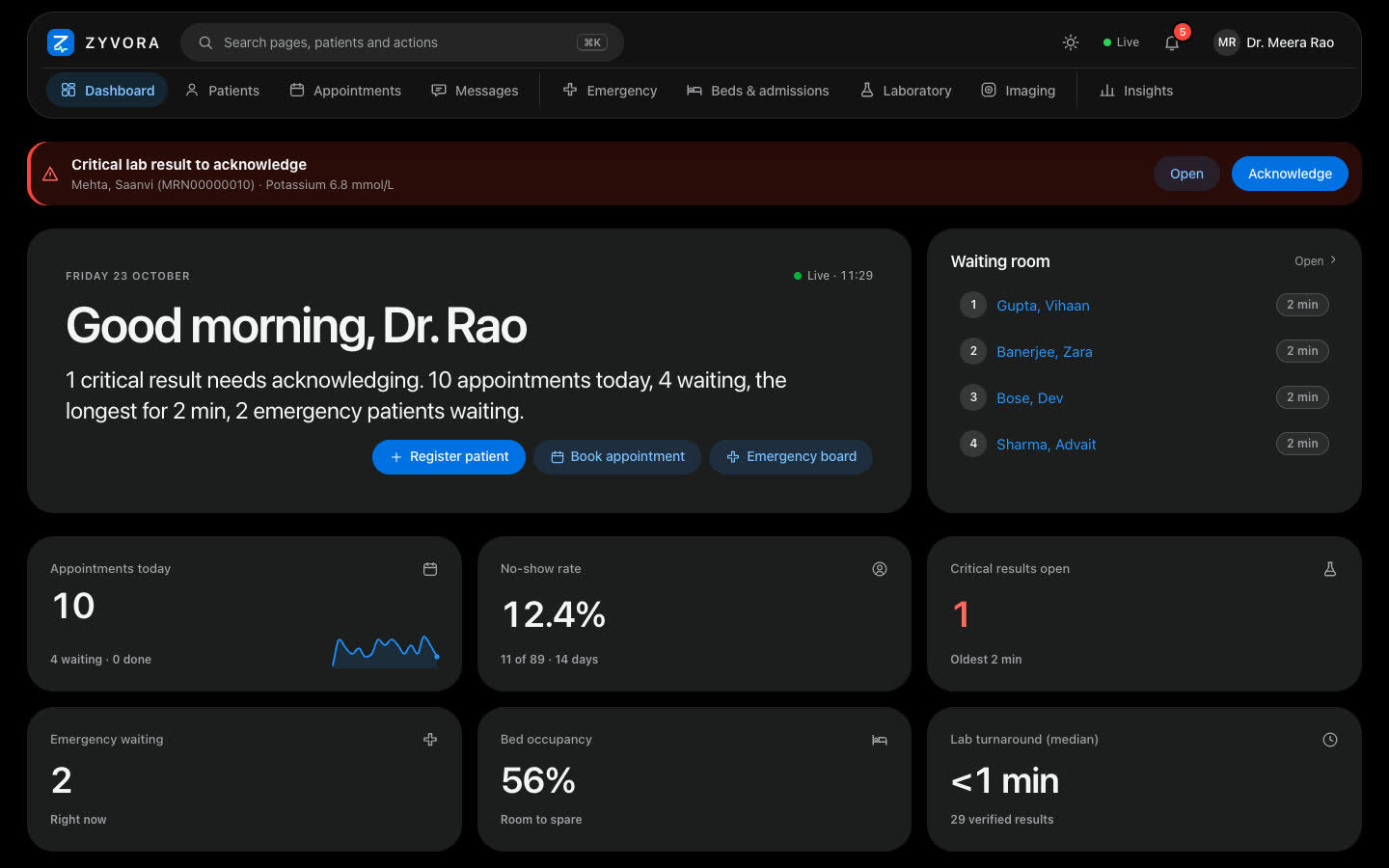 The doctor dashboard in dark appearance